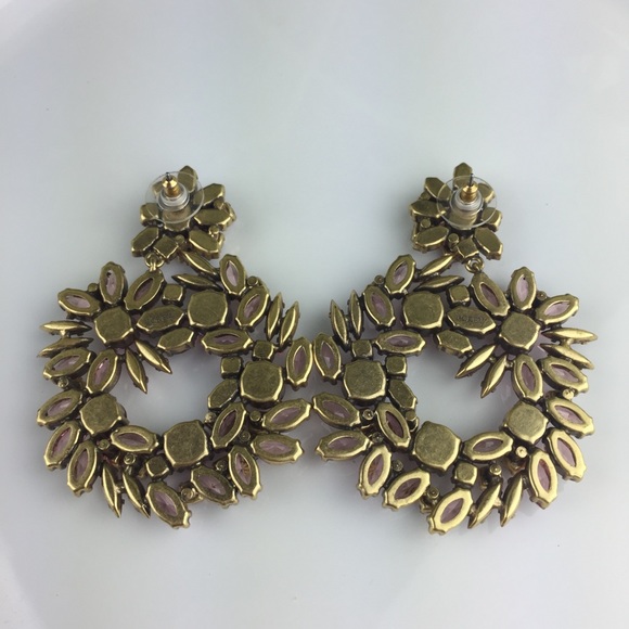 J. Crew Gold Toned Pink Jeweled Statement Earrings - Picture 4 of 7